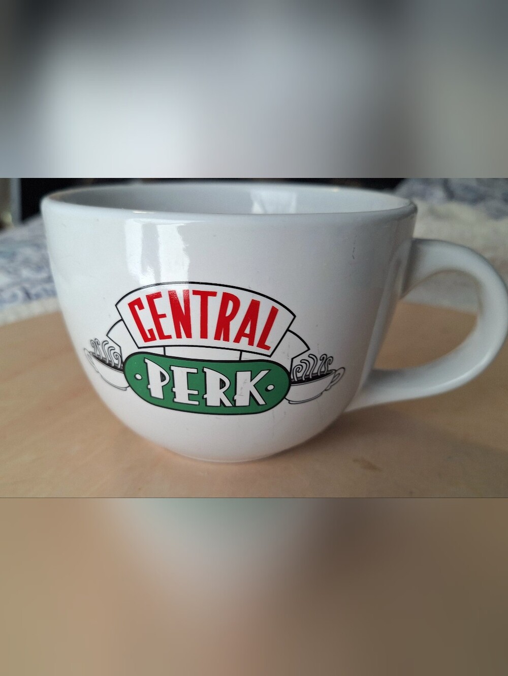 Source Unknown White Central Perk Ceramic Coffee Mug with Red and Green Logo